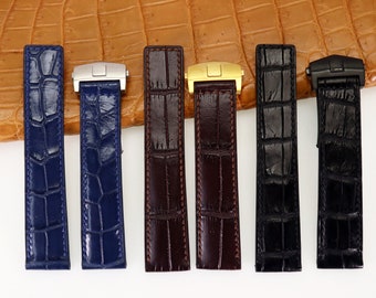 Leather Watch Strap for Tag-He, Replacement Tag-He Watch Strap Alligator, Used With Folding Deployment Clasp Buckle