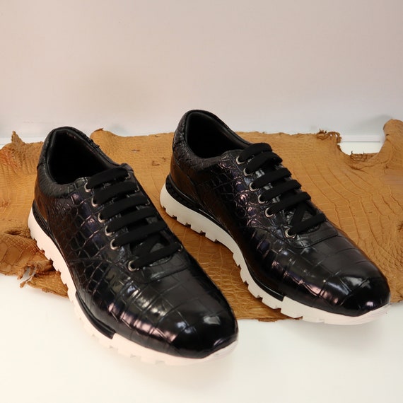 Handmade Genuine Leather Men Sneaker Mens Casual Shoes Casual Footwear Stylish Men Sneakers Black Alligator Men Shoes Size 7 11US Etsy UK