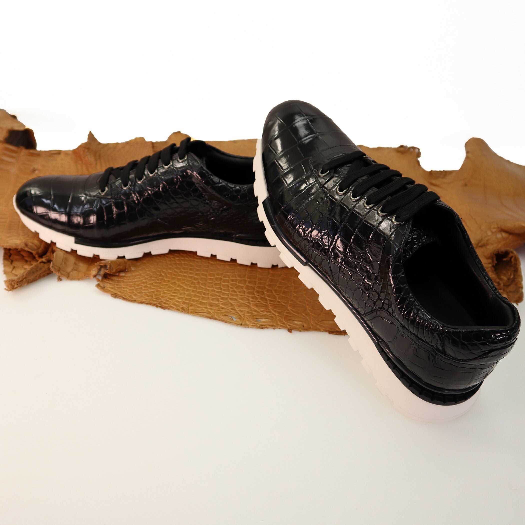 Handmade Genuine Leather Men Sneaker Mens Casual Shoes Casual Footwear Stylish Men Sneakers Black Alligator Men Shoes Size 7 11US Etsy UK