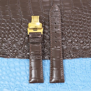 Dark Brown Alligator Watch Strap – Genuine Leather Replacement Band with Quick Release, Custom Buckle, Width & Stitch Options