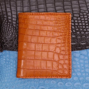 Cartera de cuero genuino plegable para hombres para hombres / Bordes de punto de cocodrilo Cartera de cuero para hombres / Regalo de aniversario para él / Cartera personalizada