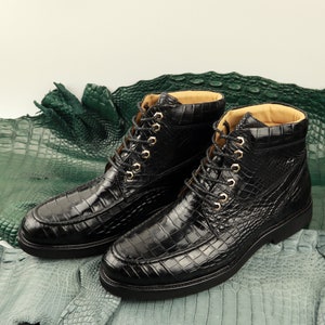 Echtes Leder Herrenstiefel Schwarz Alligator Herrenschuhe Größe 7-11US # 868