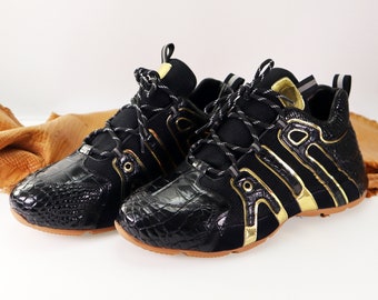 Handmade Genuine Leather Men Sneaker, Mens Casual Shoes, Casual Footwear, Stylish Men Sneakers, Black Alligator Men Shoes Size 7-11US