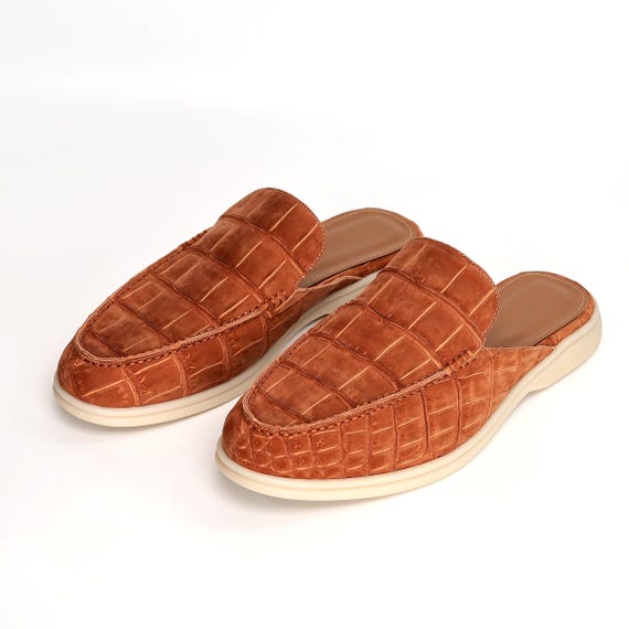 Nubuck Alligator Mules – Men's Casual Slip-On Loafers – Exotic Leather Shoes for Him