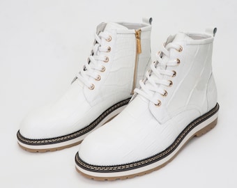 Alligator Men's Boots, Handmade Leather Dress Boots for Men, Stylish Ankle High Long Boots, Durable Men’s Footwear for Casual or Formal Wear