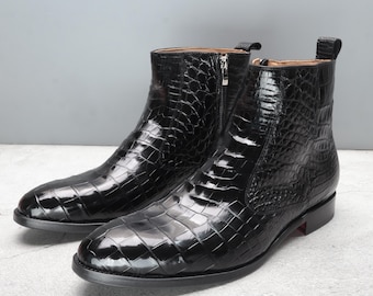 Handcrafted Alligator Chelsea Boots: Formal Men's Leather Ankle Boots
