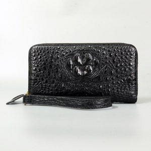 Cartera larga de cuero con cremallera para hombre, cartera de mano de negocios, cartera larga con doble cremallera de piel de cocodrilo para hombre, tarjetero de viaje, billetera para teléfono