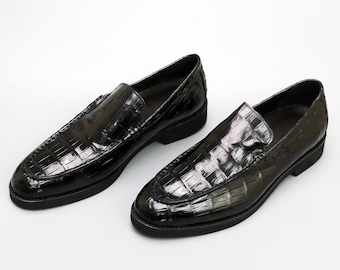 Handcrafted Leather Loafers, Alligator Accent Slip-Ons