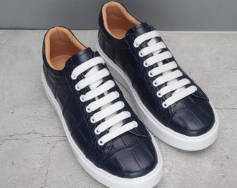 Handmade Alligator Leather Sneakers: Exotic Lace-Up Shoes