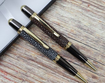 Handmade Ballpoint Pen Stingray, Personalized Handmade Custom Brown Stingray Ballpoint Pen, Stingray Leather Ballpoint Pen