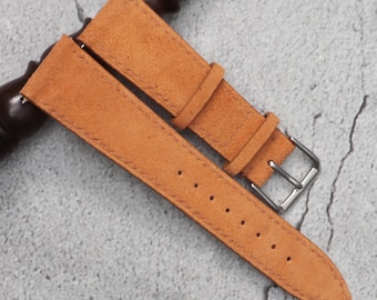 Correa de reloj de ante color marrón claro: Correa de cuero de silla de montar hecha a mano, de liberación rápida.