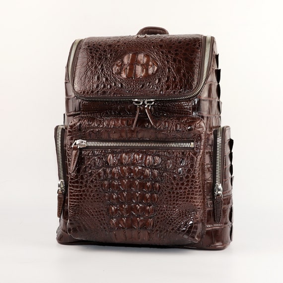 Handcrafted Leather Backpack Shoulder Bag Travel Alligator  display picture 1