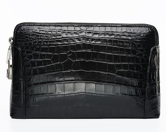 Alligator Clutch Bag, Handmade Leather Business Wallet with Lock, Men's Wristlet Organizer