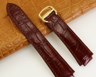 Uhrenarmband Leder Blau Ballon, passend auf CA TlER Uhrenarmband Alligator braun, mit Faltschließe mit Faltschließe