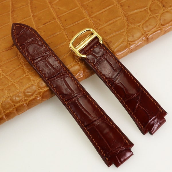 Leather Watch Strap Blue Balloon, Replacement CA TlER Watch Strap Alligator Brown, Used With Folding Deployment Clasp Buckle