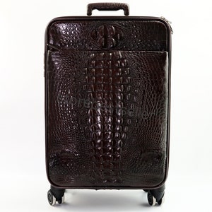 Handcrafted Leather Luggage Bag Alligator Travel Suitecase Black, Dark Brown
