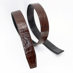 Reversible Exotic Leather Belt Strap, Alligator Replacement Belt Strap Without Buckle, Custom Width 32mm 35mm 38mm 40mm