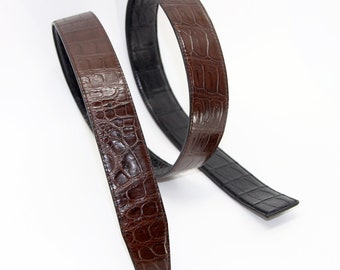 Reversible Exotic Leather Belt Strap, Alligator Replacement Belt Strap Without Buckle, Custom Width 32mm 35mm 38mm 40mm
