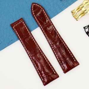 Replacement Watch Strap Alligator, Used With Folding Deployment Clasp Buckle, Leather Watch Strap,  Quick Release Pin
