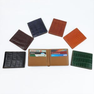 Cartera de cuero genuino plegable para hombre / Cartera de piel de cocodrilo personalizada / Regalo de aniversario para él
