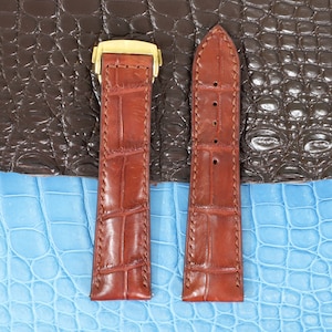 Replacement Watch Strap Alligator, Used With Folding Deployment Clasp Buckle, Leather Watch Strap,  Quick Release Pin