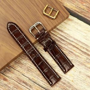 Genuine Leather Watch Band Strap Alligator Replacement Watch Strap Band Handmade 24, 22, 21, 20, 19, 18, 16, 14mm