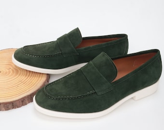 Handmade Suede Leather Loafers: Men's Slip-On Dress Shoes