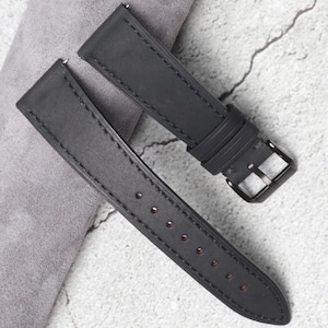 Black Watch Band Replacement, Sizes 10mm–26mm – Buttero Leather Watch Strap, Choice of Width, Length, Stitch, Color, Quick Release Pins