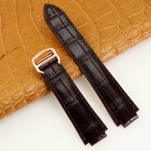Leather Watch Strap for CATlER Blue Balloon, Replacement CATlER Watch Strap Alligator Dark Brown, Used With Folding Deployment Clasp Buckle