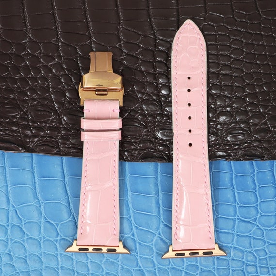 Pink Alligator Watch Strap Fits Apple Watch, Handmade From Leather