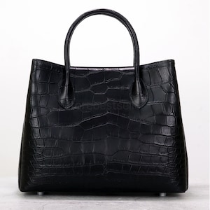 Women’s Matte Leather Handbag Tote Shoulder Bag Crossbody Purse, Black Alligator Handbag