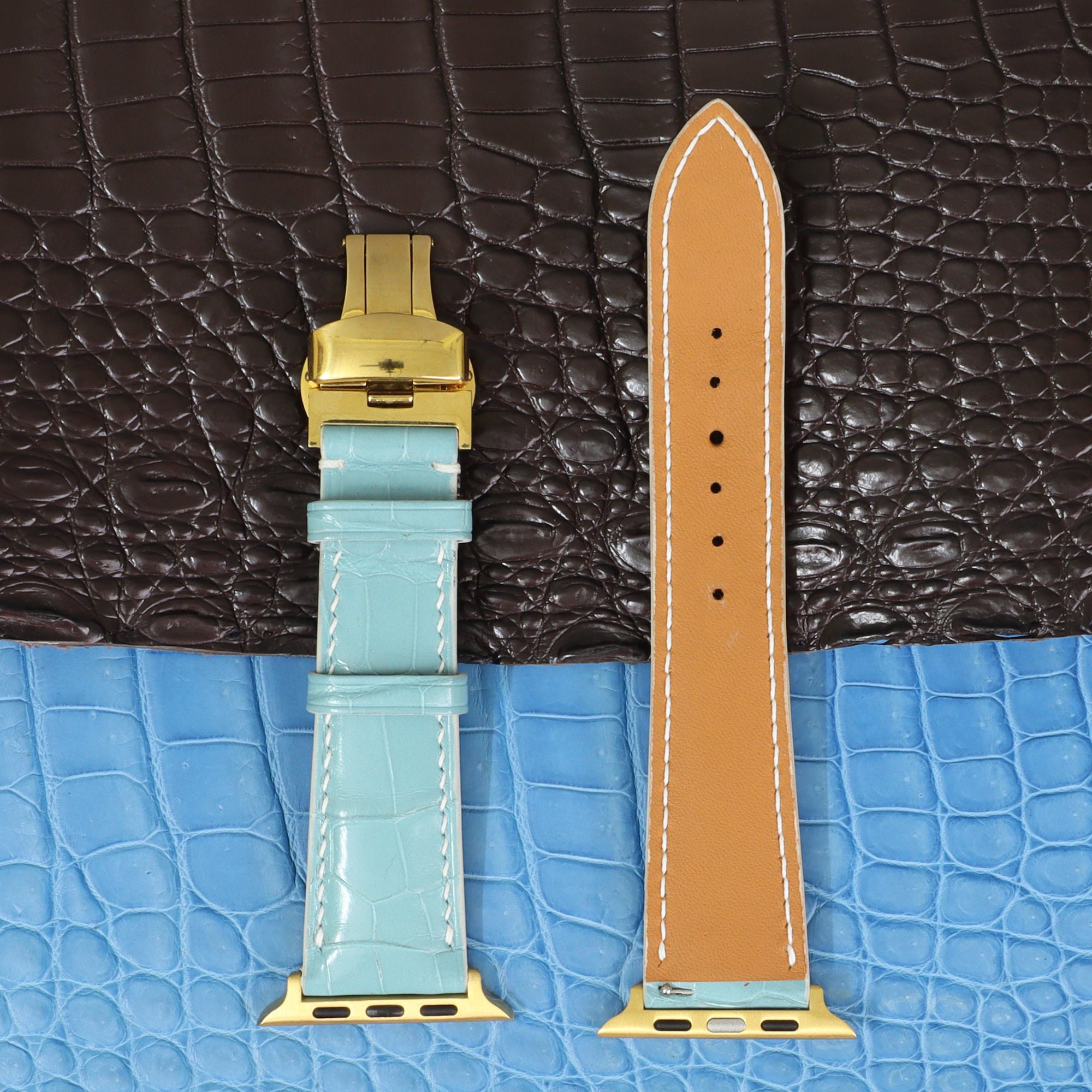 Light Blue Alligator Watch Strap Fits Apple Watch, Handmade 