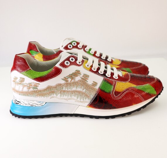 Scarpe da uomo in vera pelle di struzzo: sneakers rosse (taglia