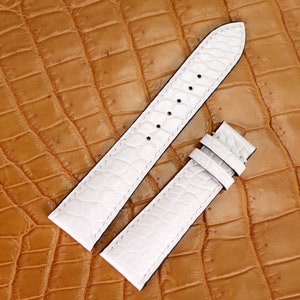 White Genuine Leather Watch Band Strap Alligator Replacement Watch Strap Band Quick Release Pins Choice of Width, Buckle, Stitches