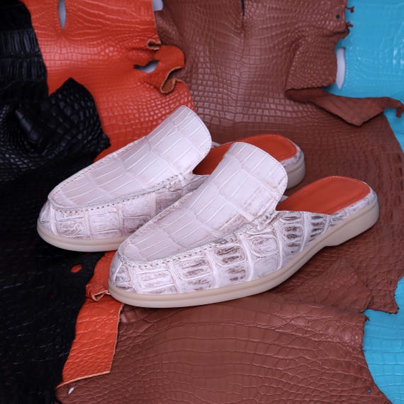 Handmade Alligator Nubuck Mules for Men – Luxury Leather Slip-On Loafers – Custom Exotic Footwear