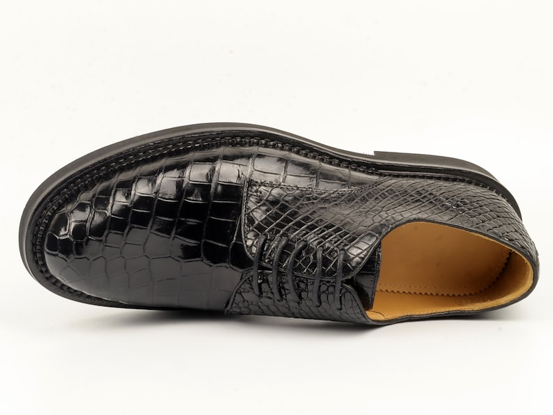Alligator Dress Shoes for Men – Handmade Black Leather Derby Shoes, Exotic Lace-Up Oxford Style, Business Formal Footwear Size 7-12US image 5
