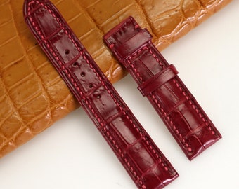 Burgundy  Genuine Leather Watch Band Strap Alligator Replacement Watch Strap Band Quick Release Pins Included Easy