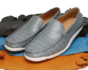 Handgemaakte krokodillenloafers, leren instapmocassins voor heren, casual zakelijke schoenen, meerdere kleuren