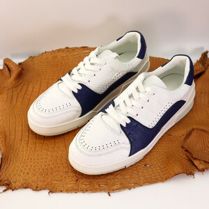 Zapatilla de hombre de cuero genuino hecha a mano, zapatos casuales para hombre, calzado casual, zapatillas de deporte para hombre con estilo, zapatos de hombre de cocodrilo blanco tamaño 7-11US