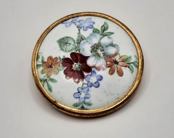 Keramikbrosche handbemalt Blumen Vintage