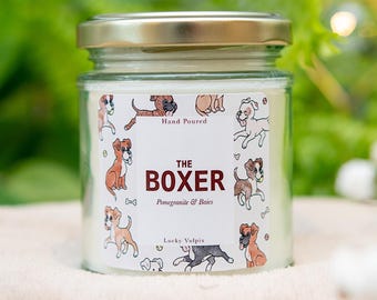 Die Boxer Hund duftende Sojawachs Vegan handgegossene Kerze im Glas