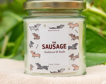 The Sausage Dog Daschund Duftkerze aus Sojawachs Vegan Hand gegossene Kerze