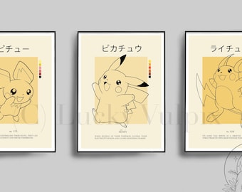 Pokemon Pikachu, Raichu e Pichu Evolution Pokedex Stampe di poster moderni