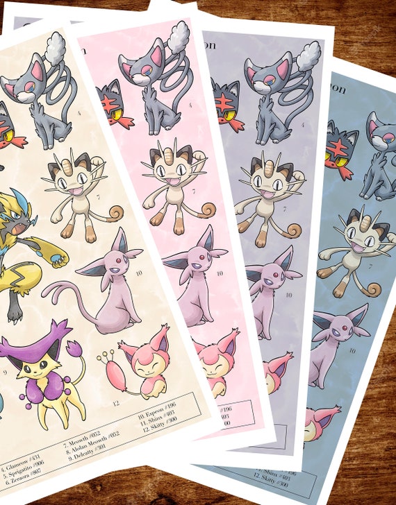 Enciclopedia Pokémon canina e felina stampa ad acquerello 