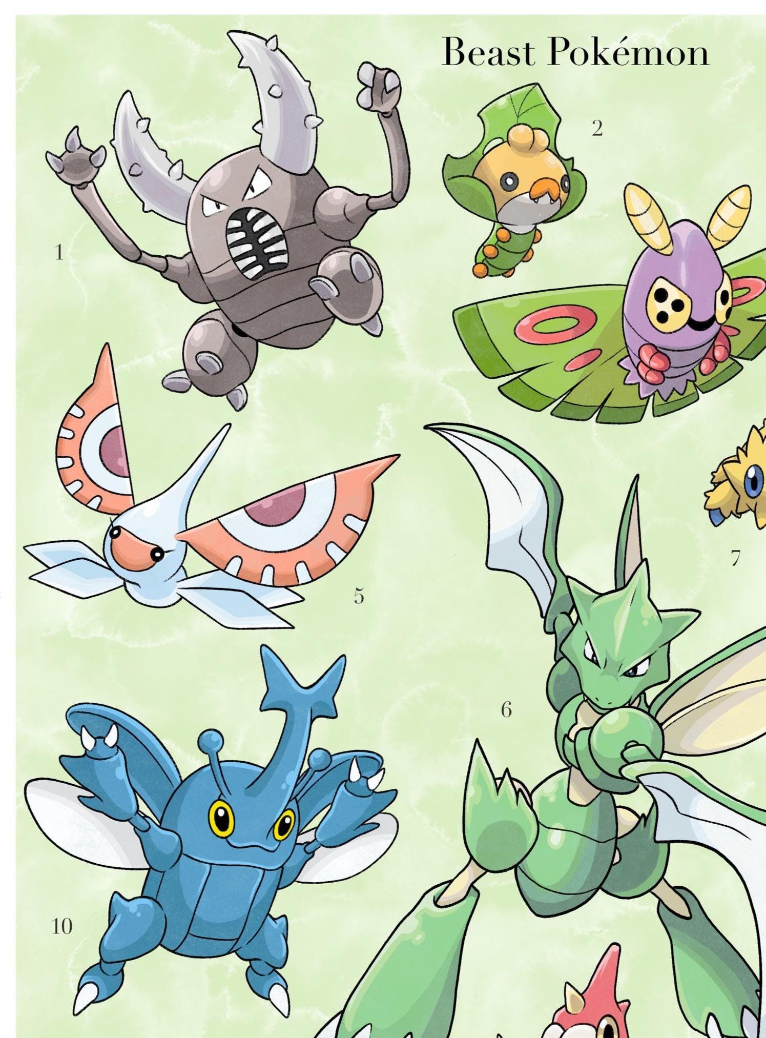 ポケモンタイプ図鑑風水彩画コレクション - Etsy 日本