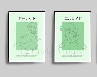 Pokemon Gardevoir & Gallade Pokedex Minimalist Modern Poster Prints