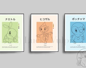 Pokemon Starter Sinnoh Turtwig Chimchar Piplup Pokedex Moderne Poster Prints