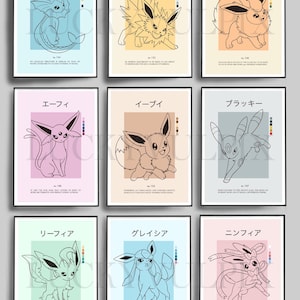Pokemon Eeveelutions Pokedex Minimalist Modern Poster Prints