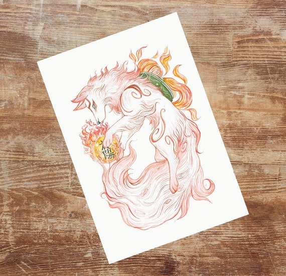 Okami Amaterasu Flower Trail Solar Flare Matte Art Print