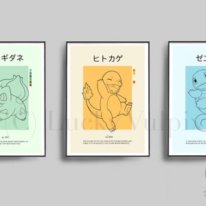 Pokemon Starter Kanto Bisasam Glumanda Squirtle Pokedex Modern Poster Prints